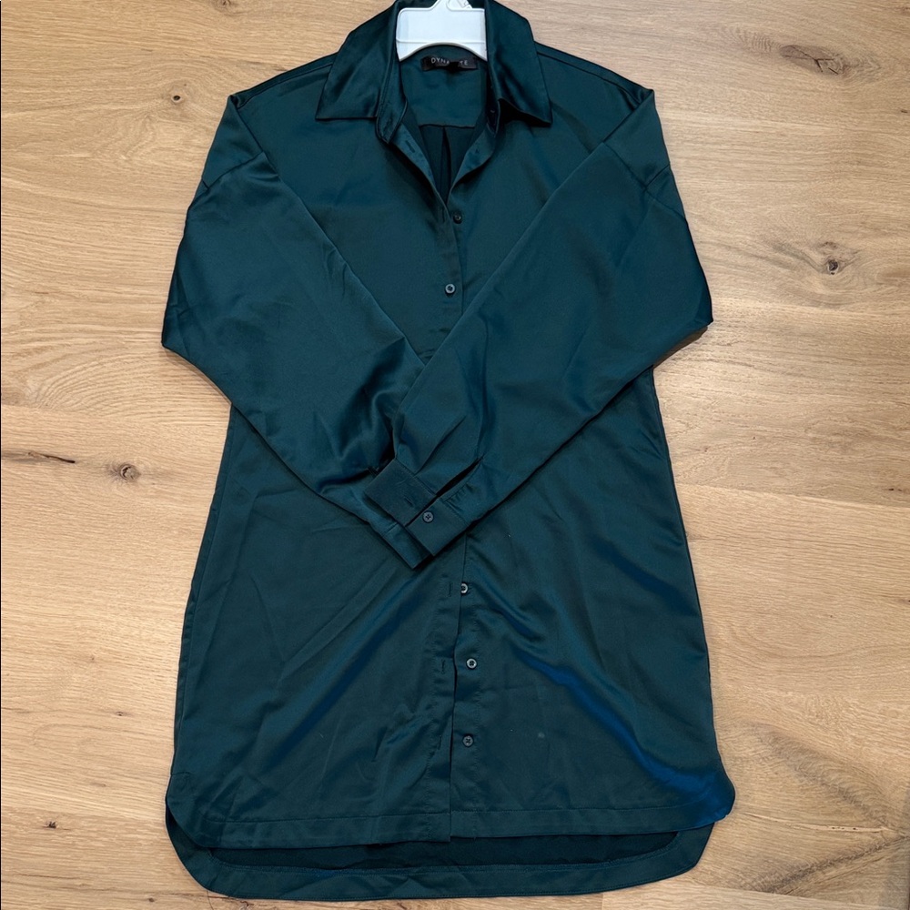 Dynamite Dark Green Satin Shirt Dress